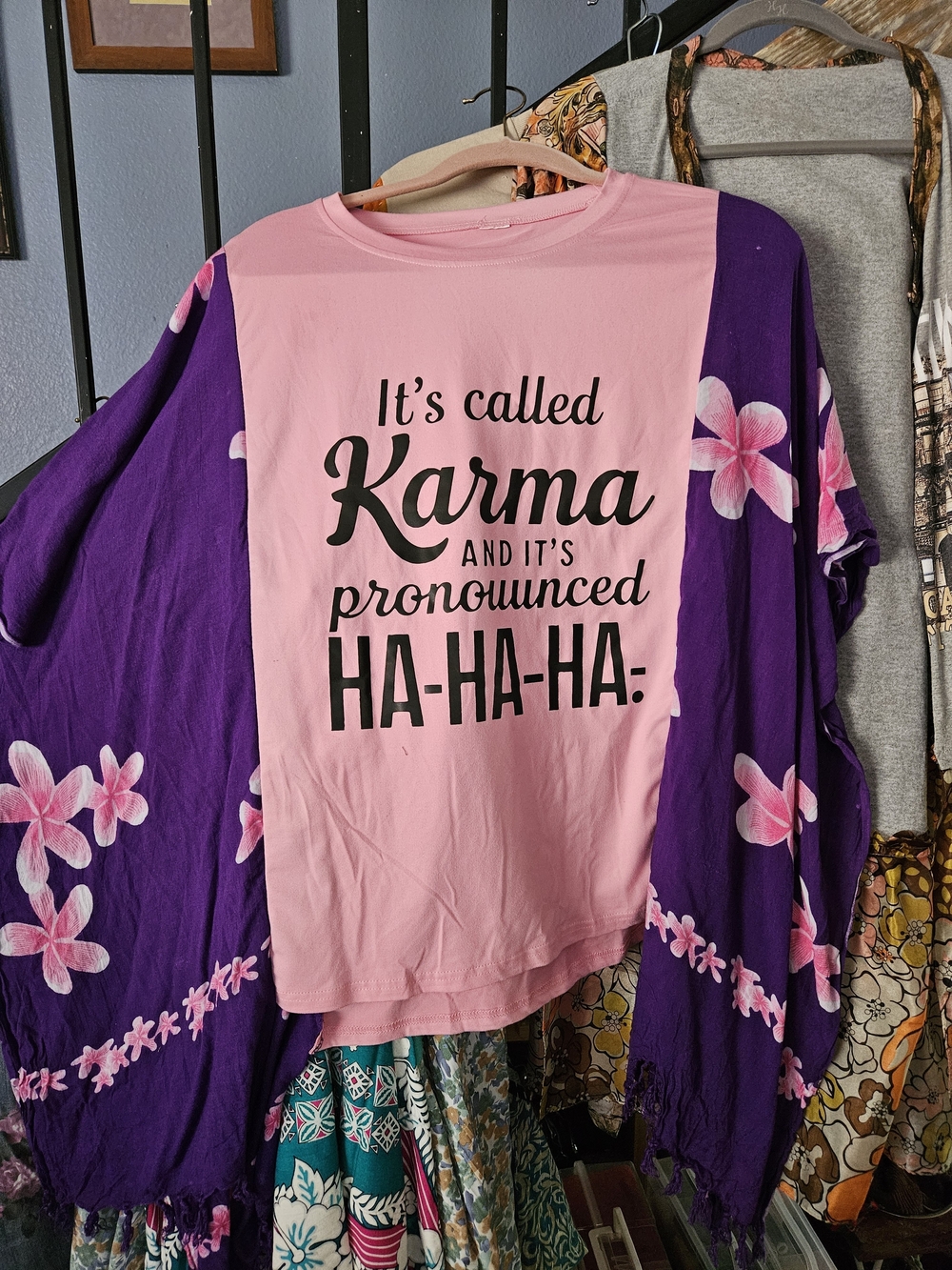 Pink & Purple Graphic Top "It's Called Karma"